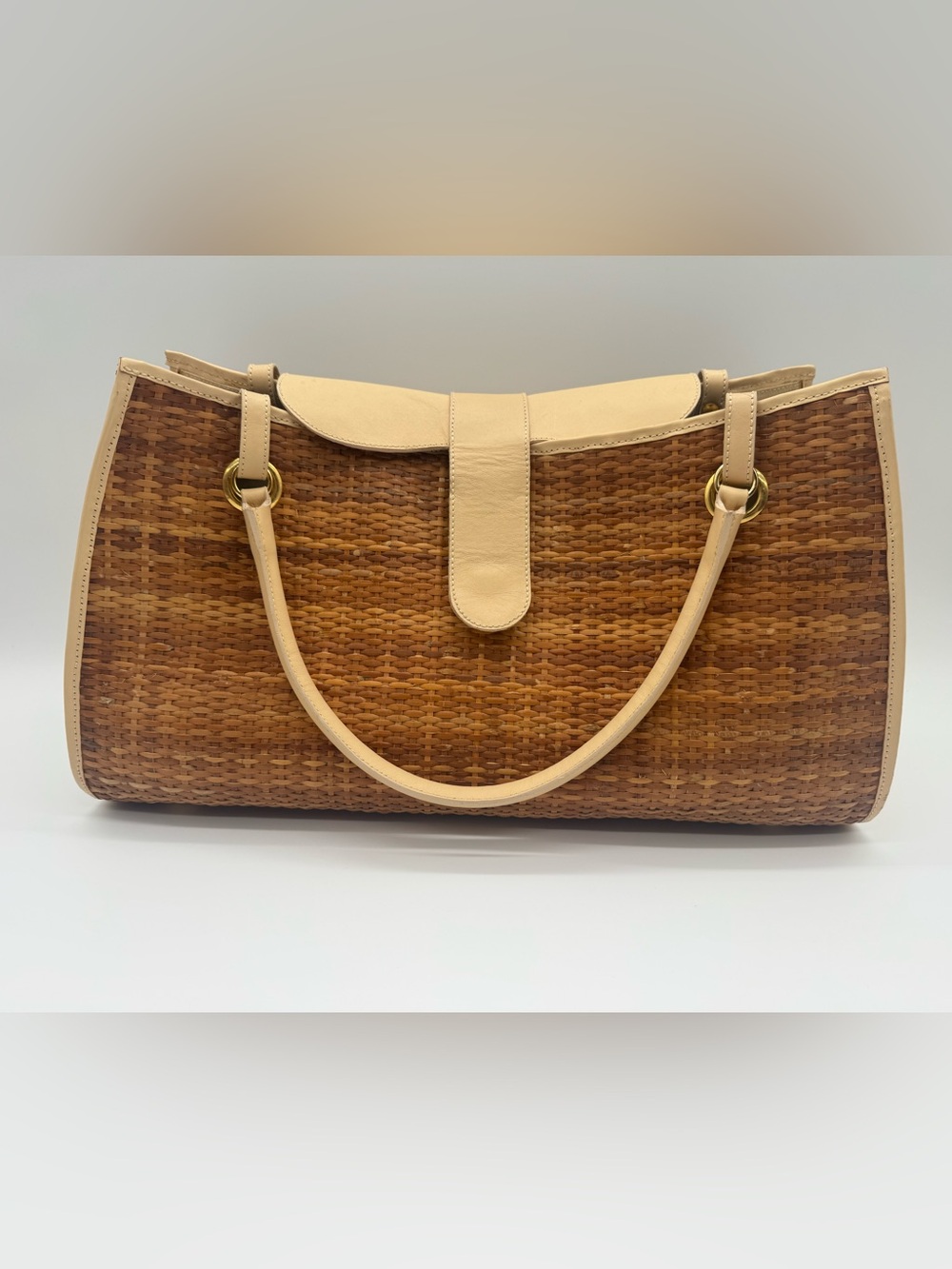 RODO Woven Straw Tote with Cream Leather Trim